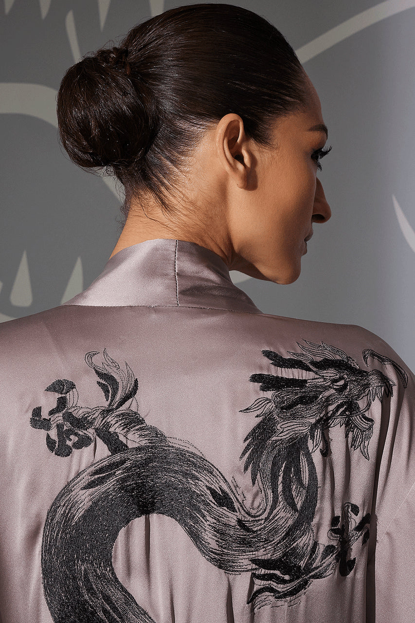 Couture Ink Dragon Embroidered Silk Robe - Image 4