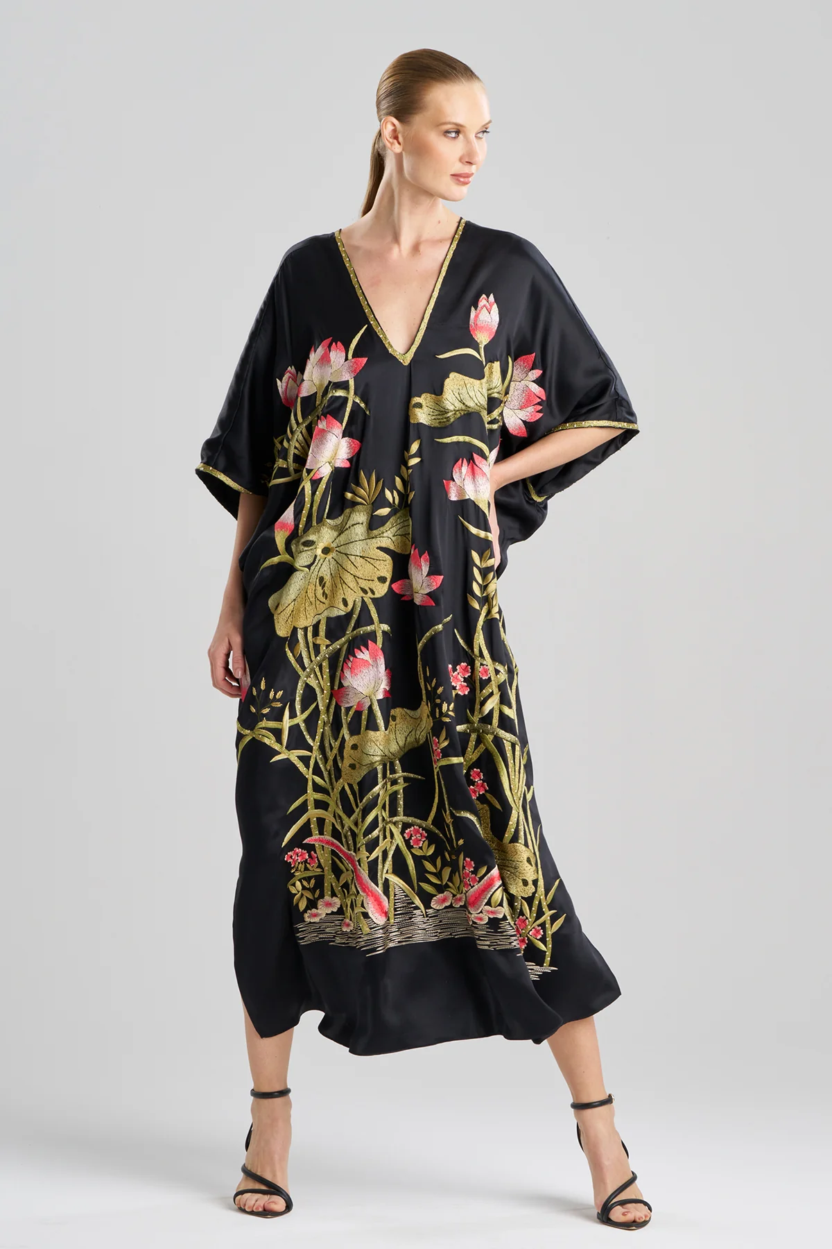 Couture Lotus Embroidered Cocoon Silk Caftan - Image 2