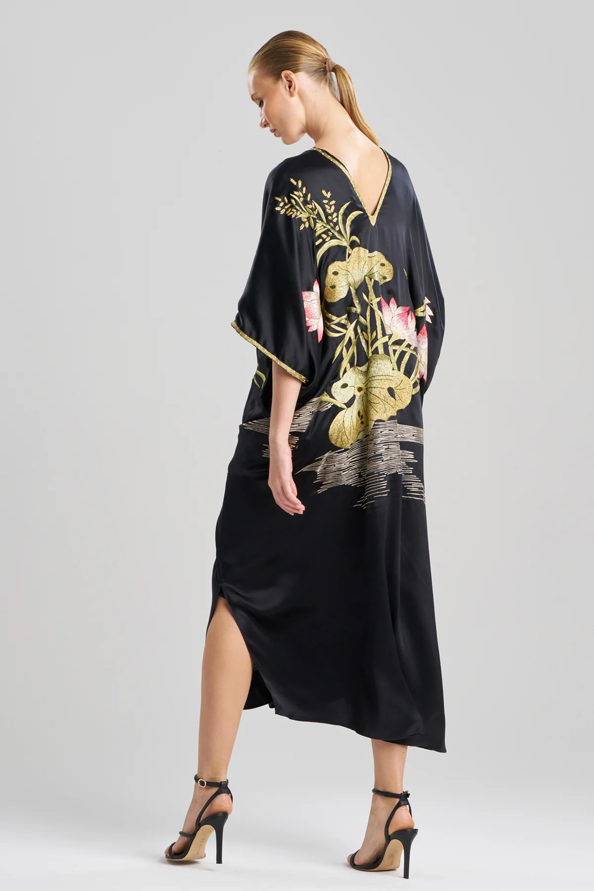 Couture Lotus Embroidered Cocoon Silk Caftan - Image 3