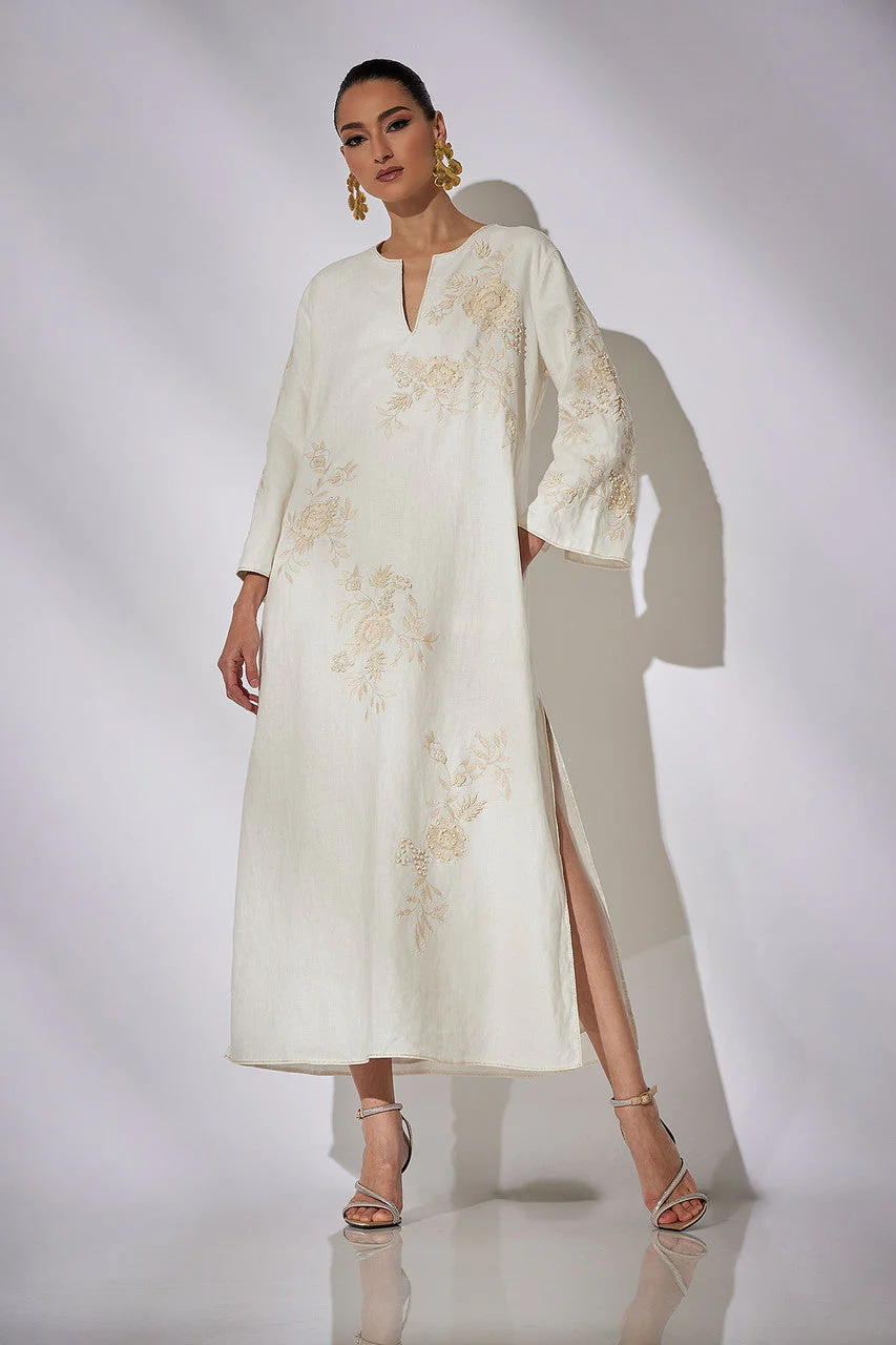 Couture Luxe Linen Embroidered Caftan - Image 3