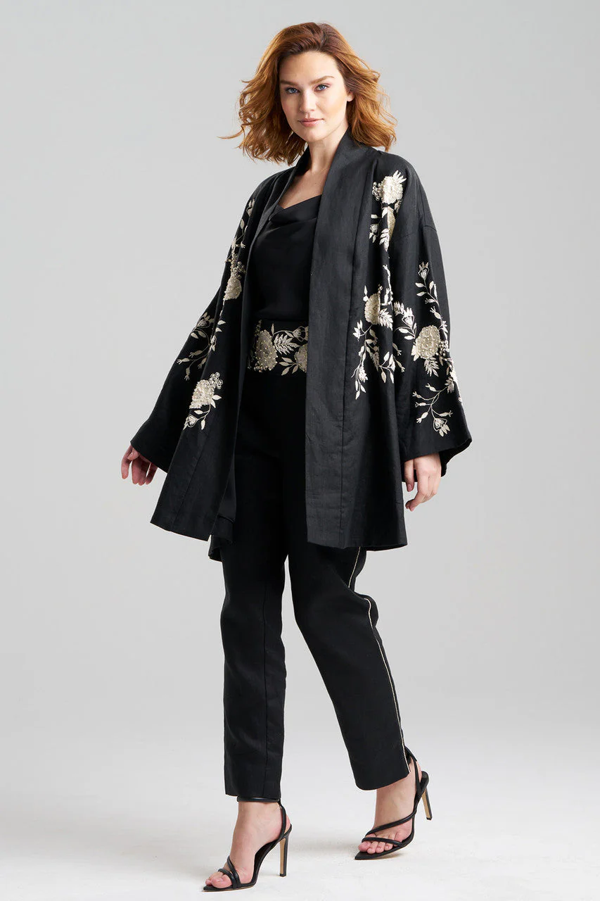 Couture Luxe Linen Embroidered Kimono Jacket - Image 2