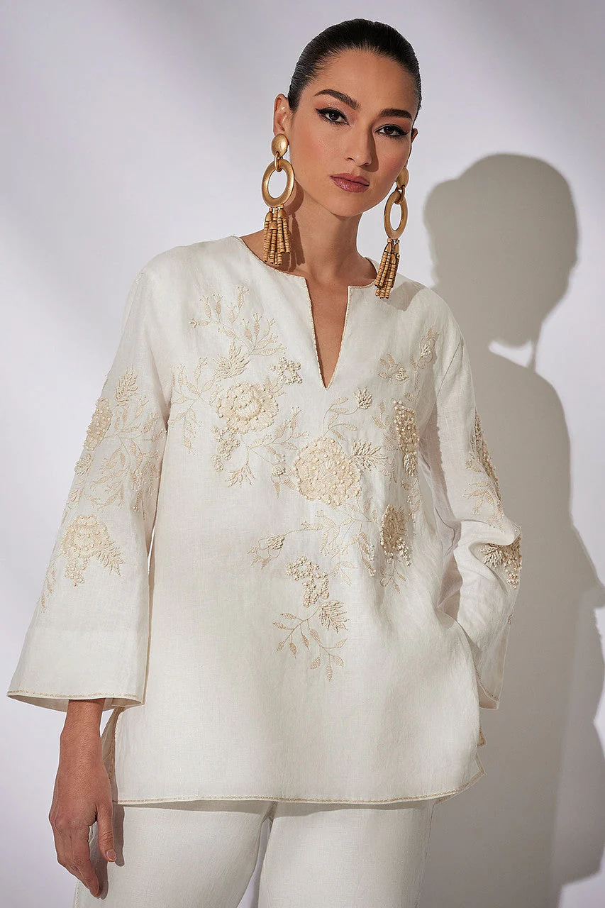 Couture Luxe Linen Embroidered Tunic - Image 3