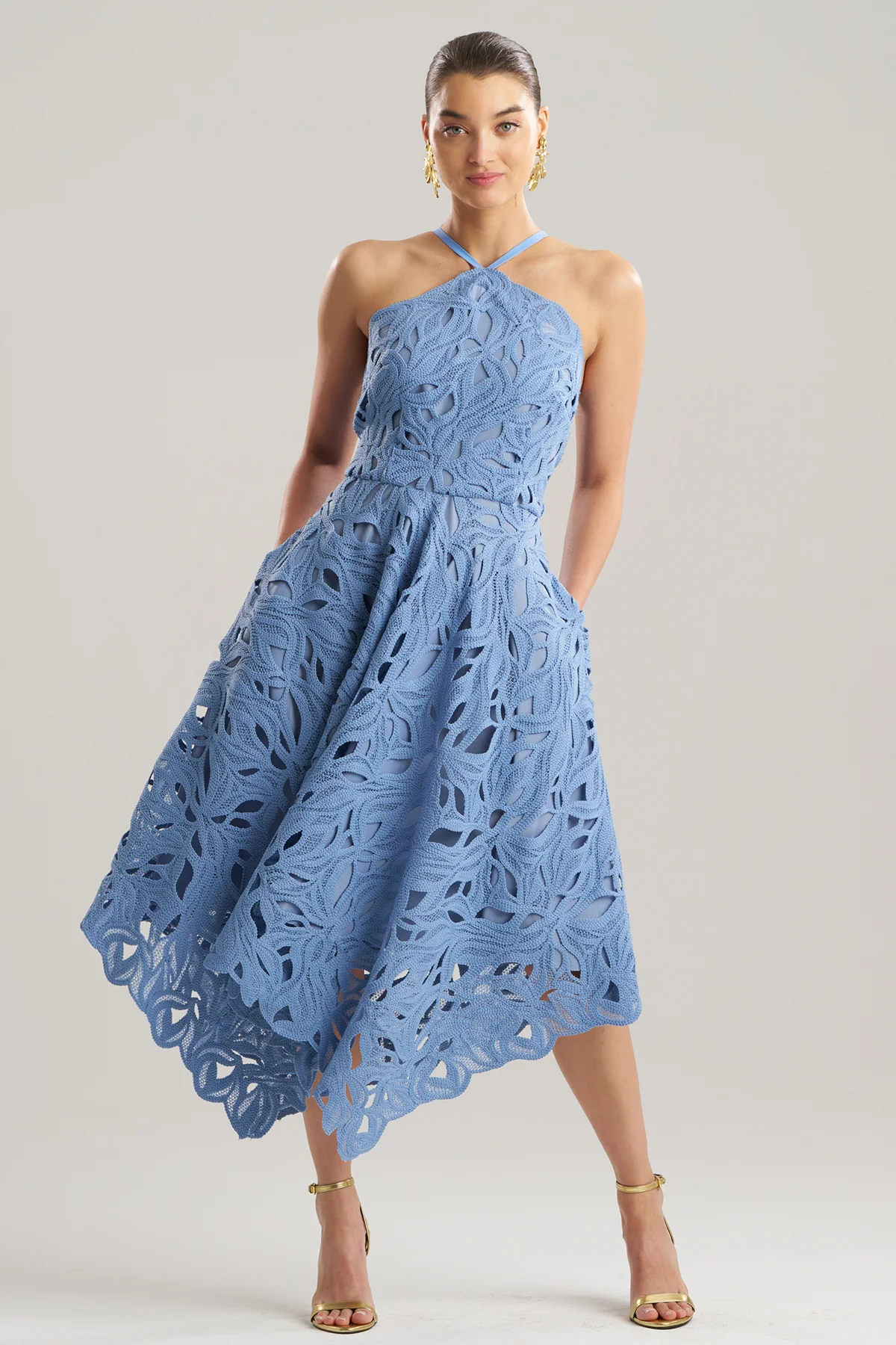 Cutout Leaf Lace Halter Dress - Image 2