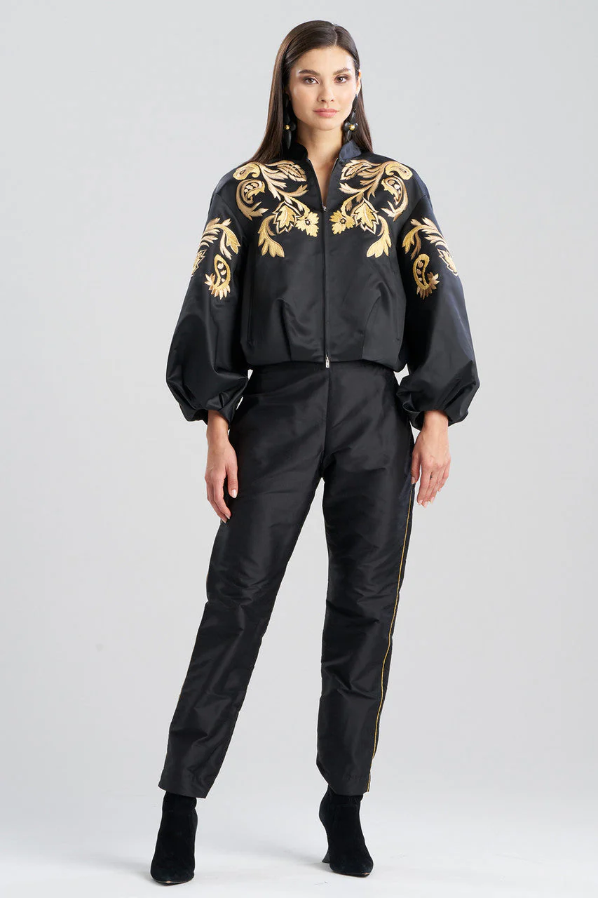 Duchess Satin Embroidered Crop Bomber Jacket - Image 2