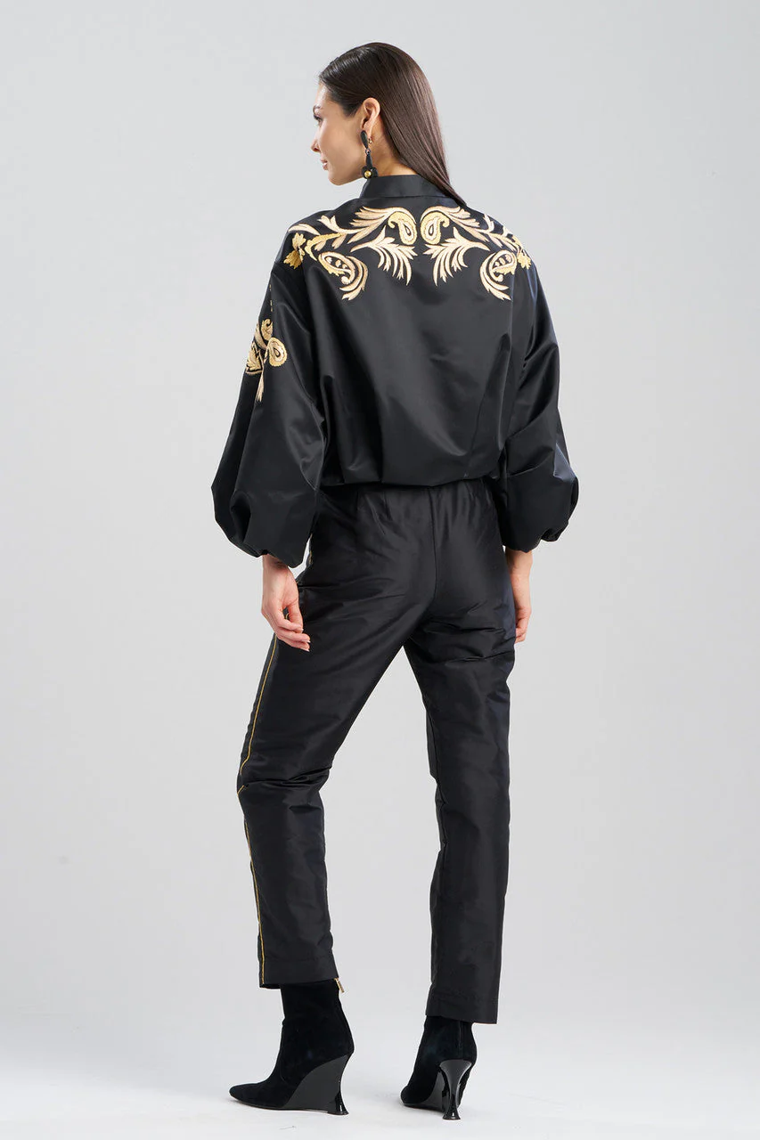 Duchess Satin Embroidered Crop Bomber Jacket - Image 3