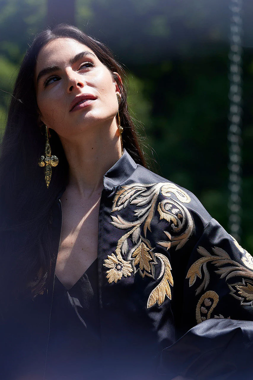 Duchess Satin Embroidered Crop Bomber Jacket - Image 4