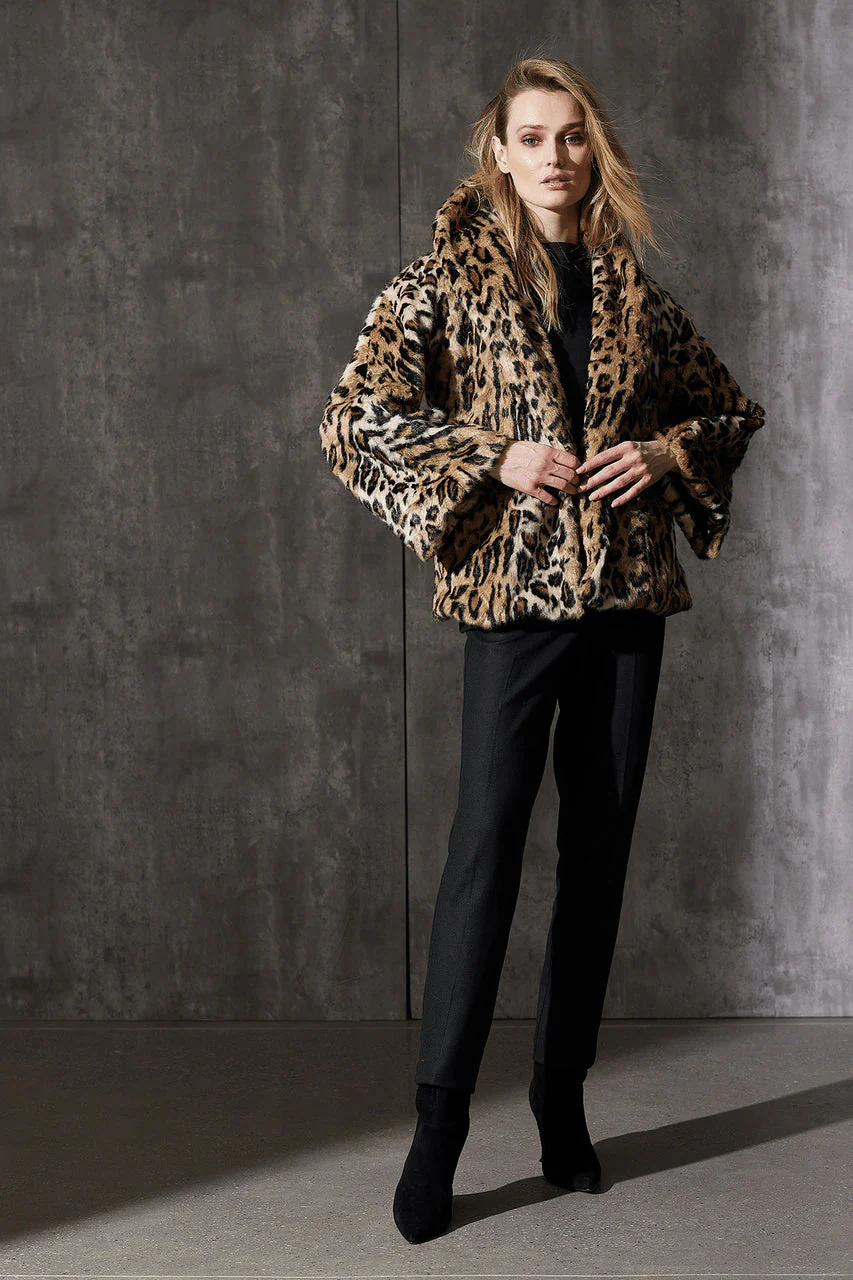 Faux Leopard Fur Shawl Coat - Image 3