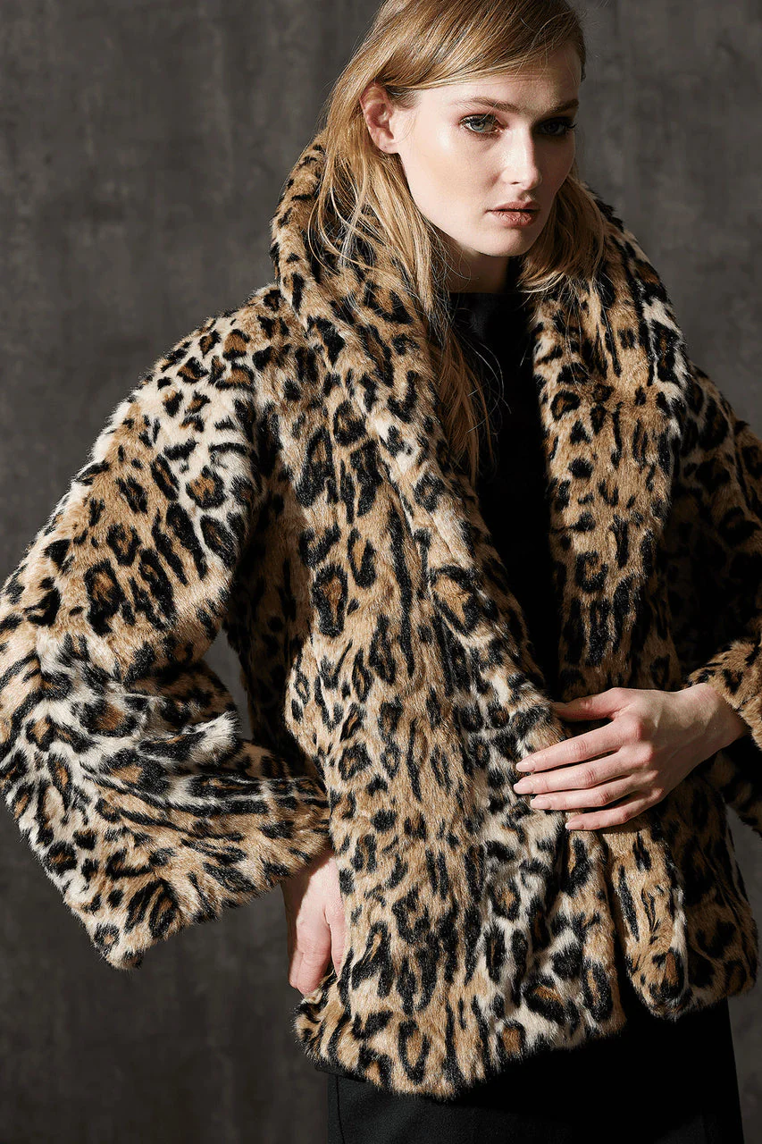 Faux Leopard Fur Shawl Coat - Image 4