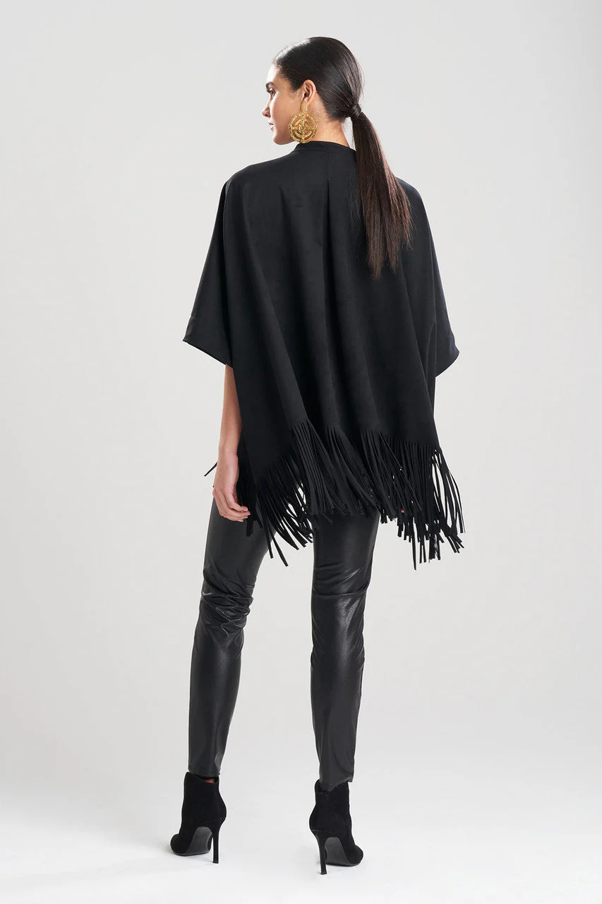 Faux Suede Half Placket Applique Poncho Shirt - Image 3
