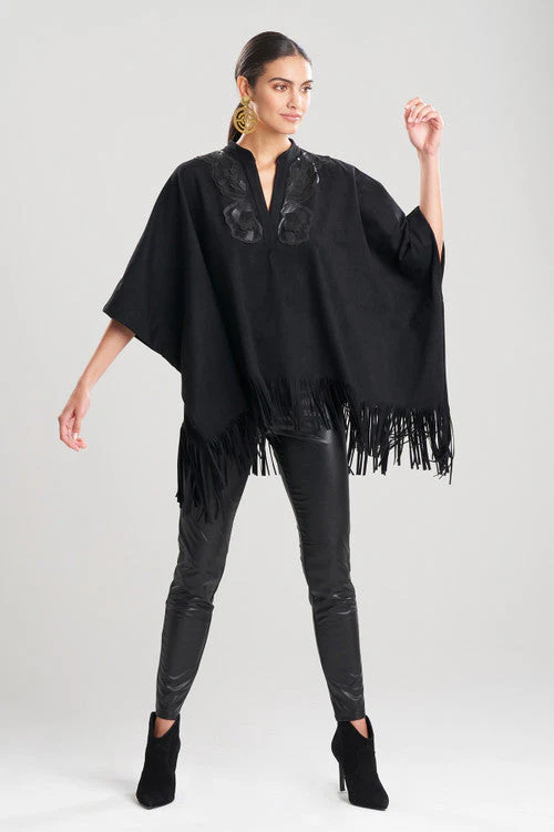 Faux Suede Half Placket Applique Poncho Shirt - Image 5