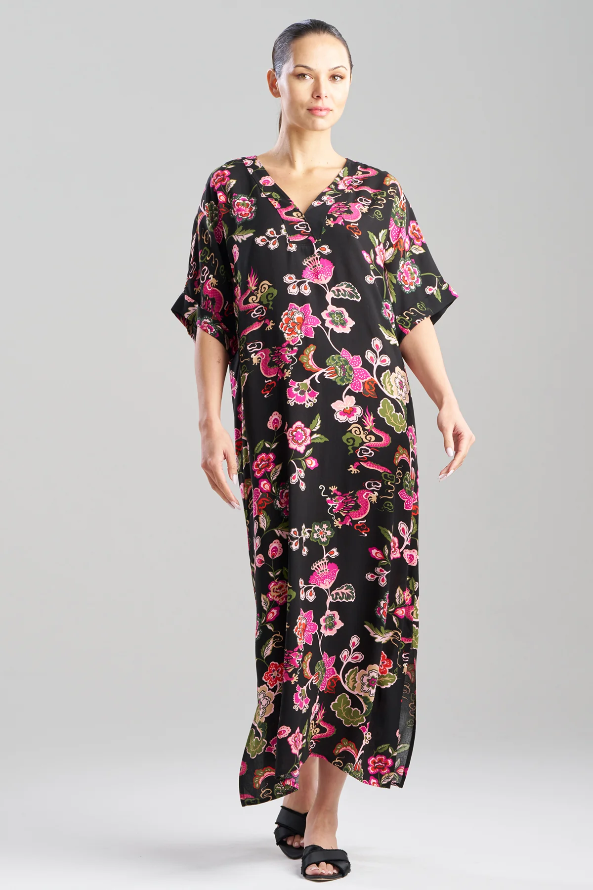 Fleur Dragon Printed Challis Dolman Caftan