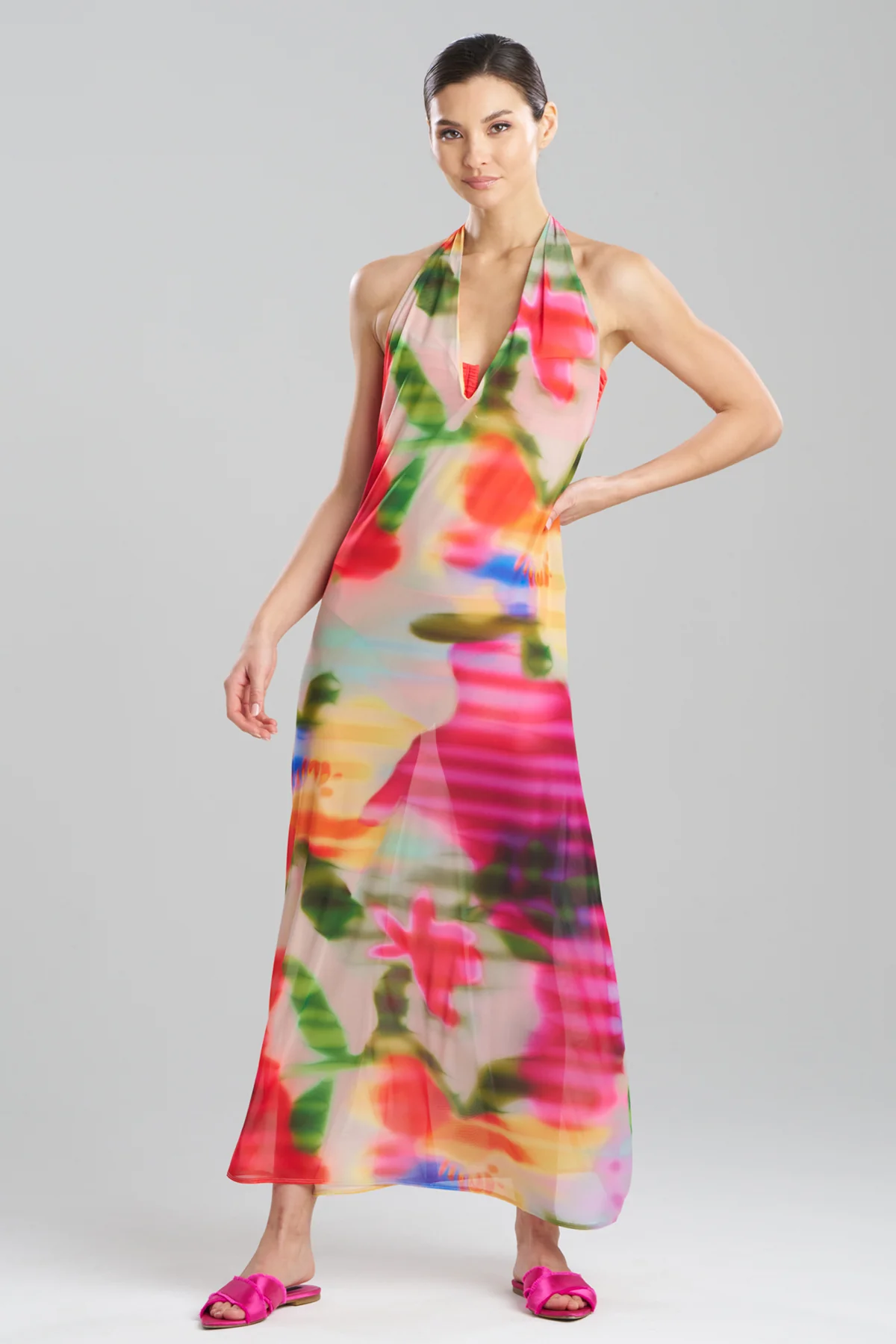 Floral Mirage Printed Mesh Halter Dress