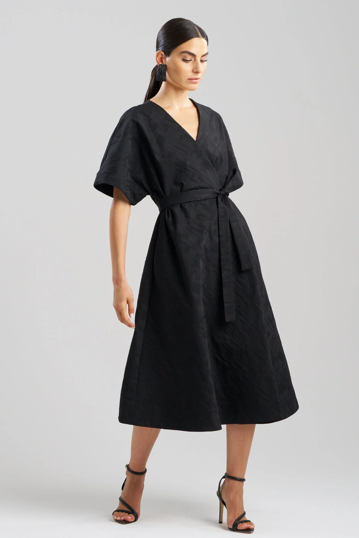 Geo Texture Jacquard Kimono Wrap Dress - Image 2
