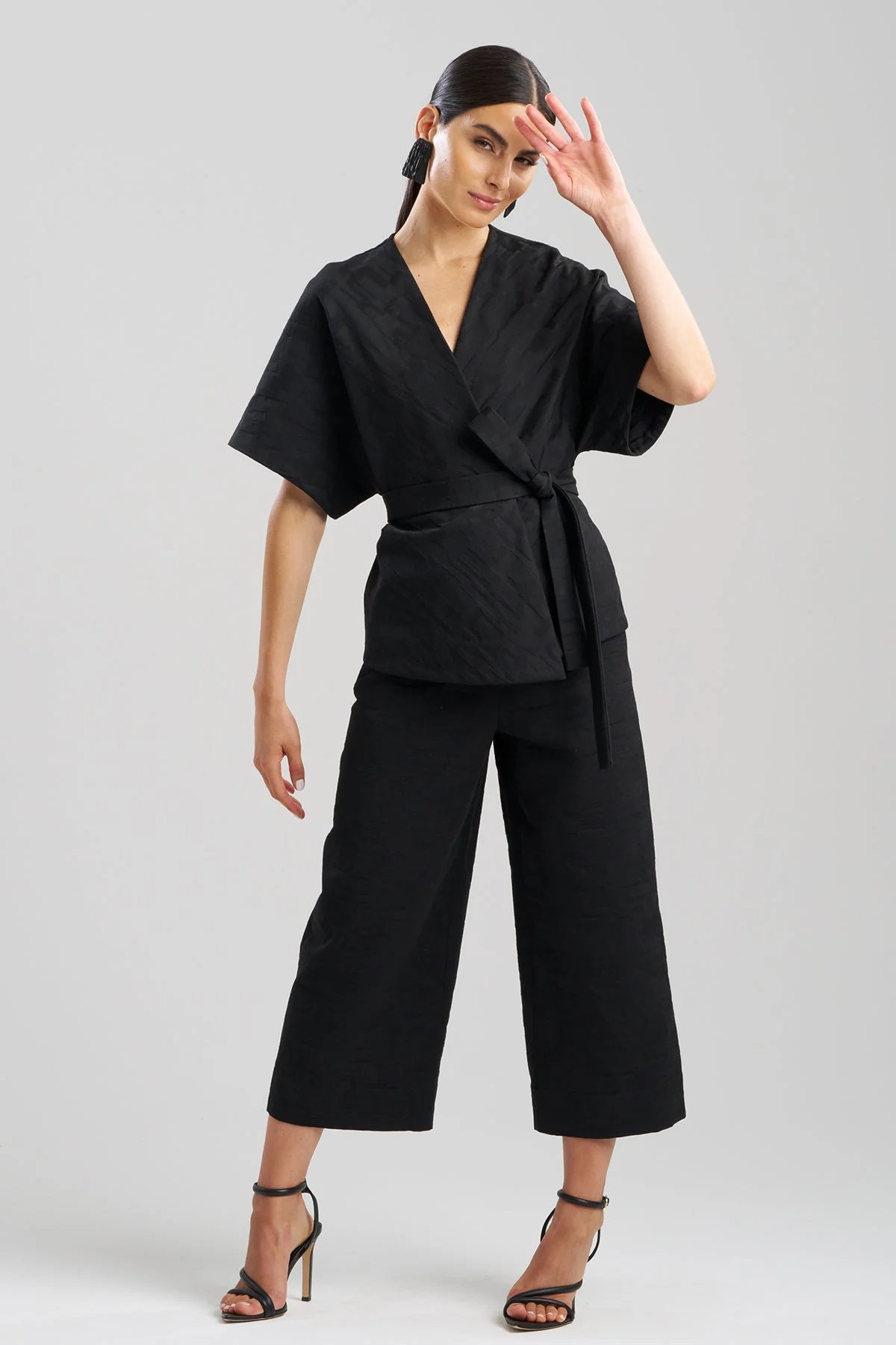 Geo Texture Jacquard Kimono Wrap Top