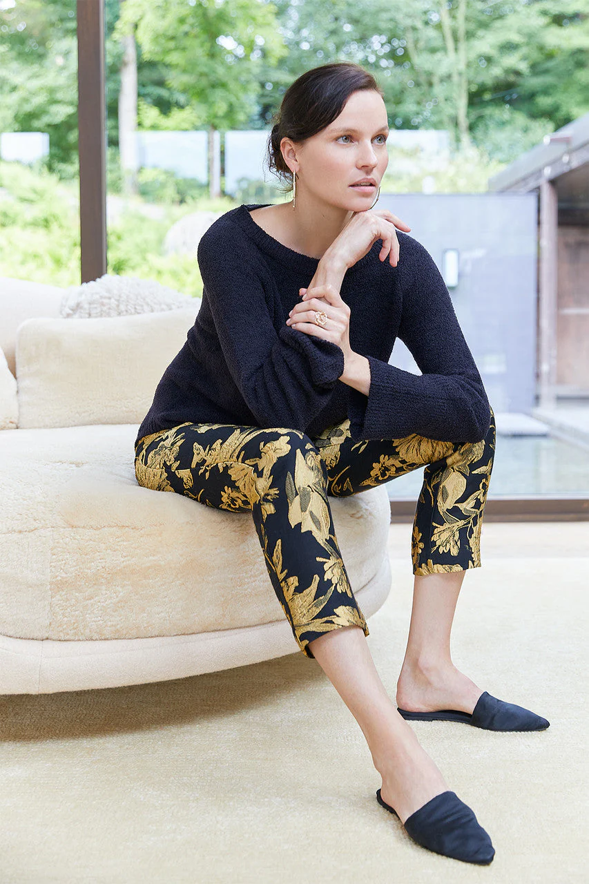 Gold Flower Jacquard Pants - Image 4