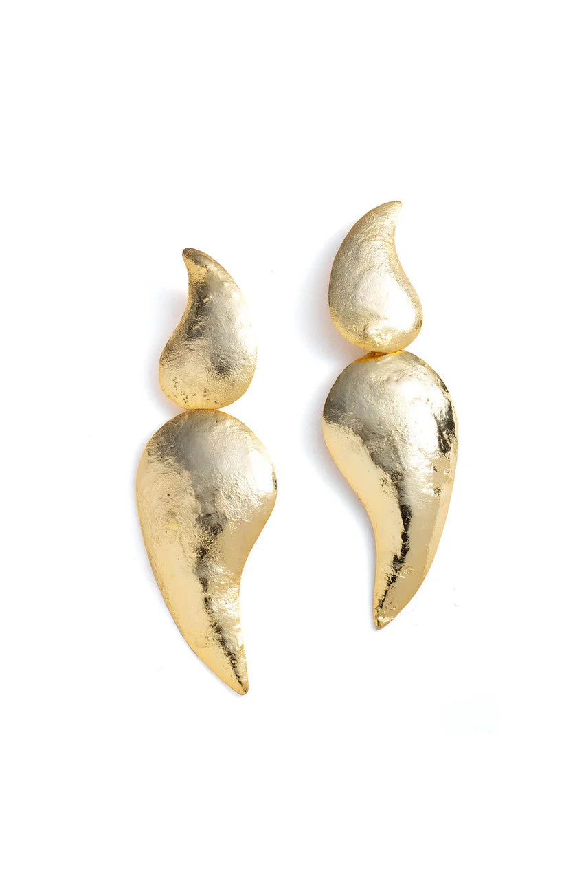 Gold Plated Brass Two Teardrop Earrings