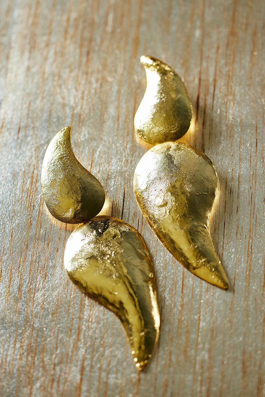 Gold Plated Brass Two Teardrop Earrings - Image 2