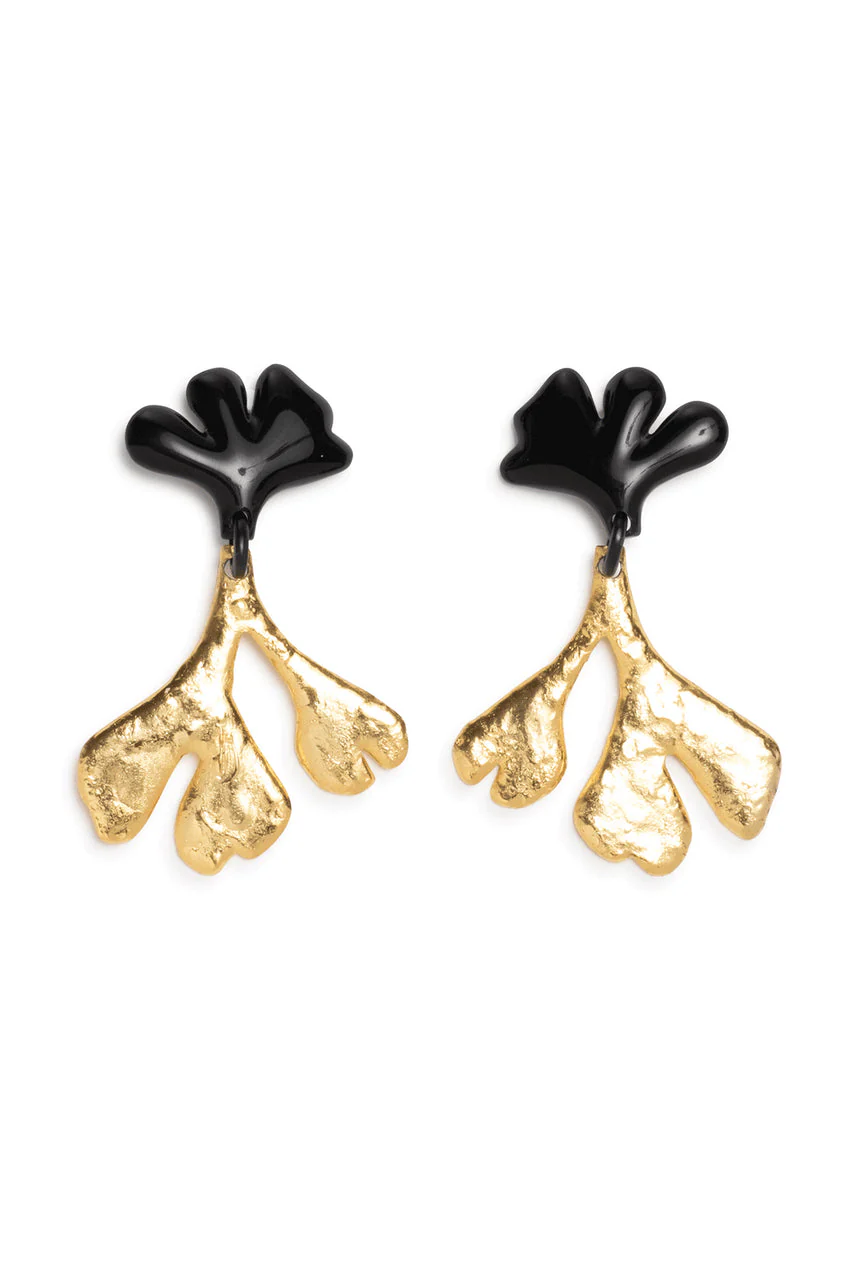 Gold Plated Leaf Large Two Tone Earrings