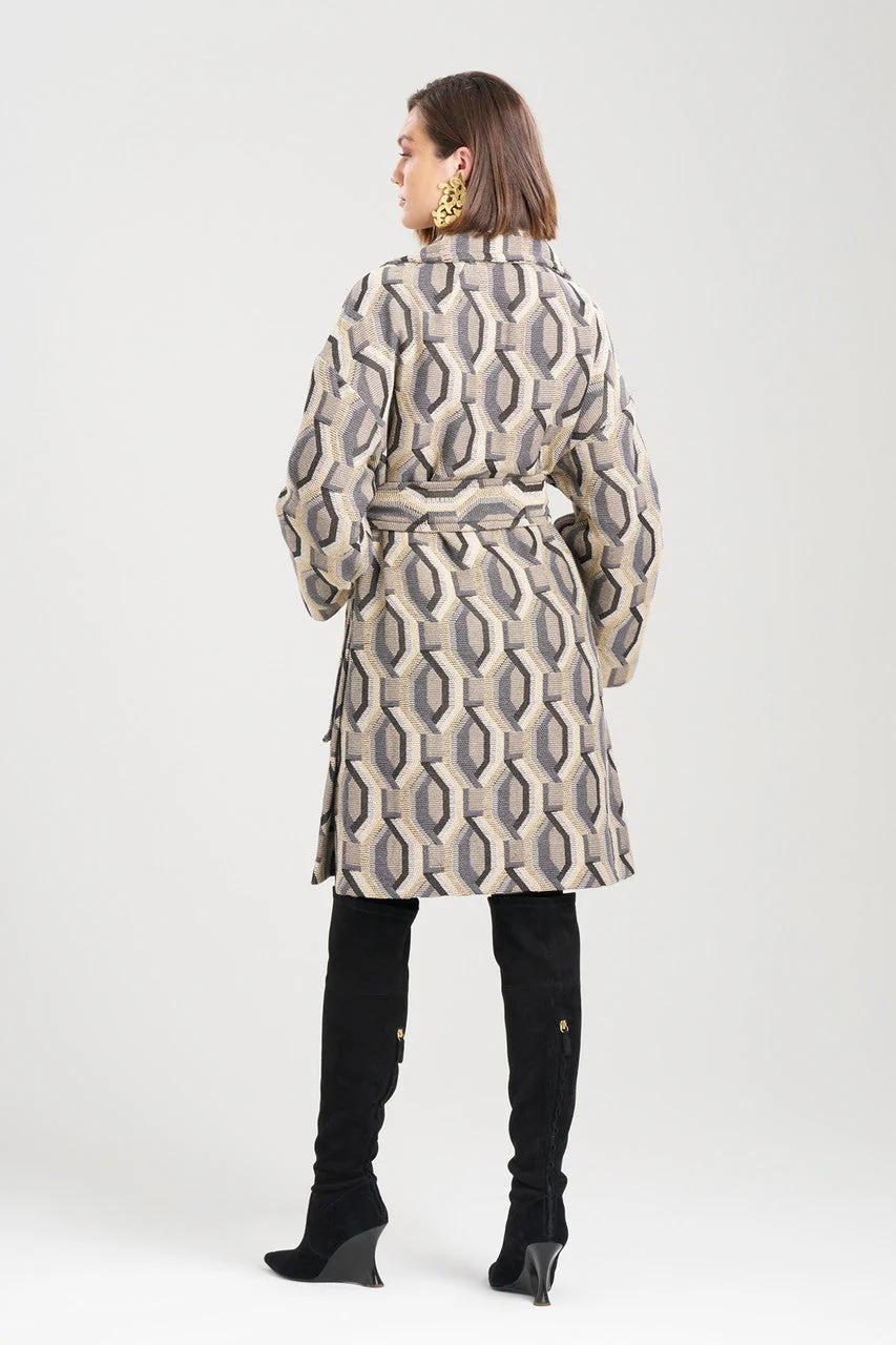 Hexagon Jacquard Belted Coat - Image 2