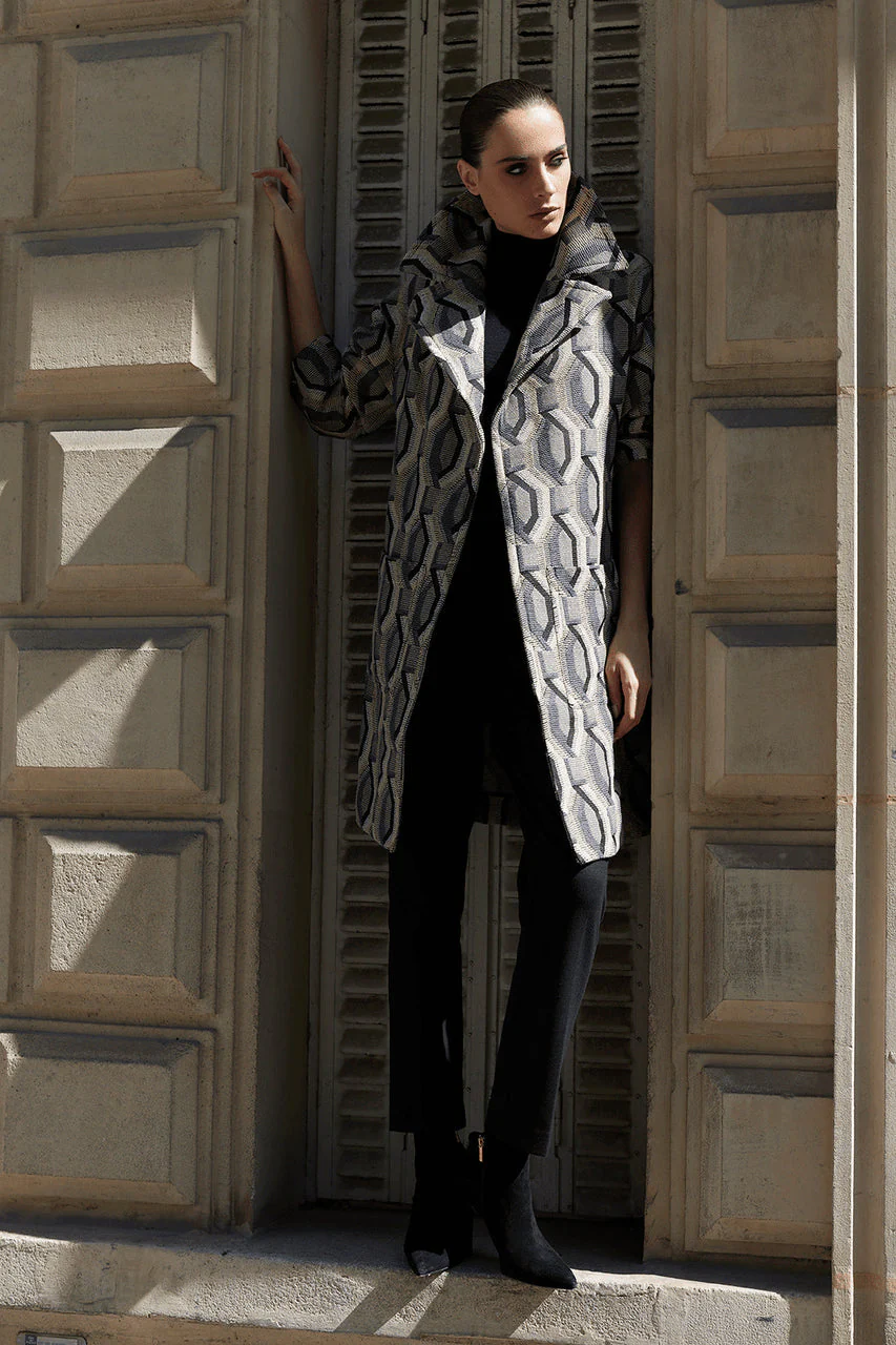Hexagon Jacquard Belted Coat - Image 3