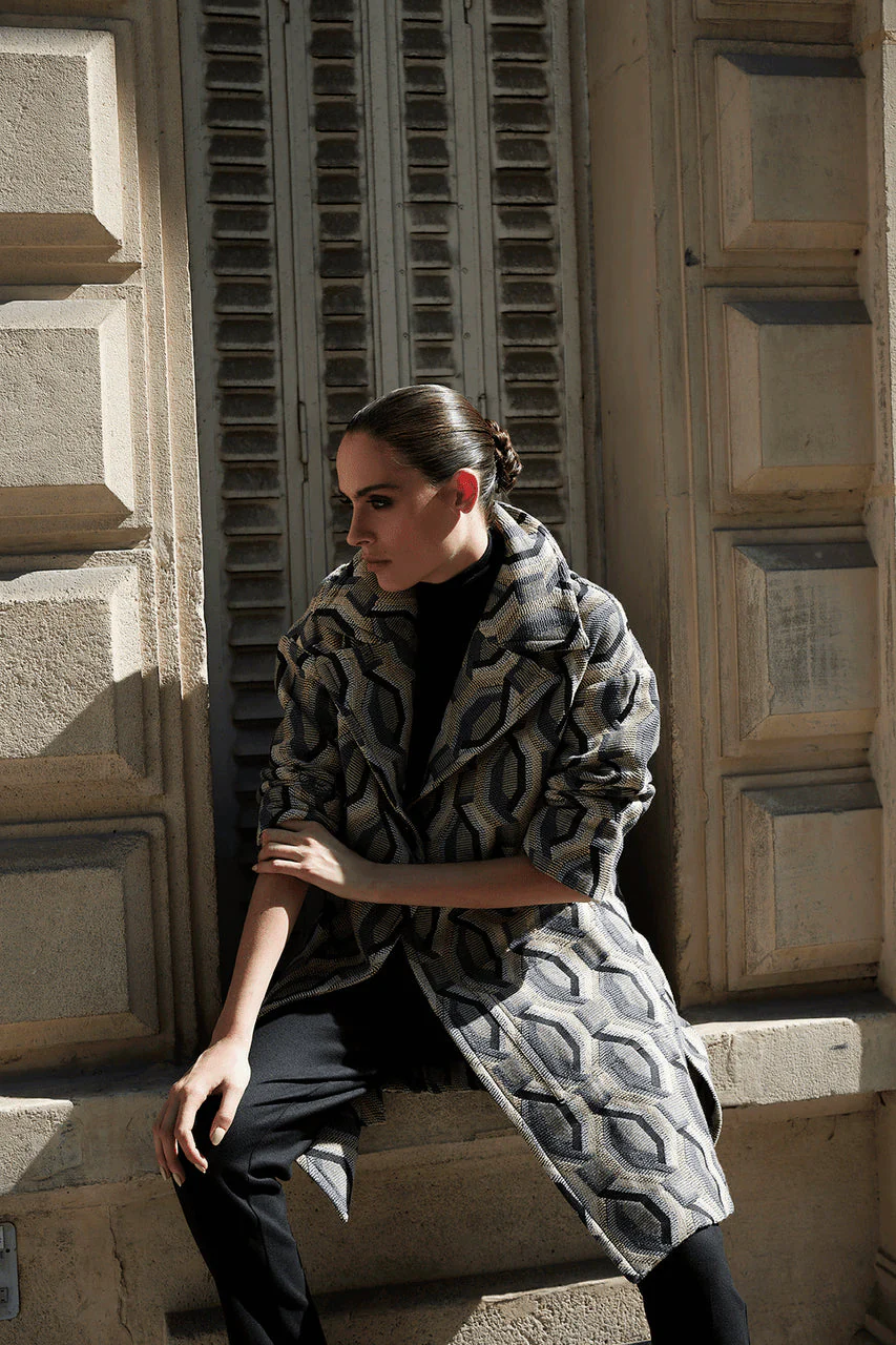 Hexagon Jacquard Belted Coat - Image 4