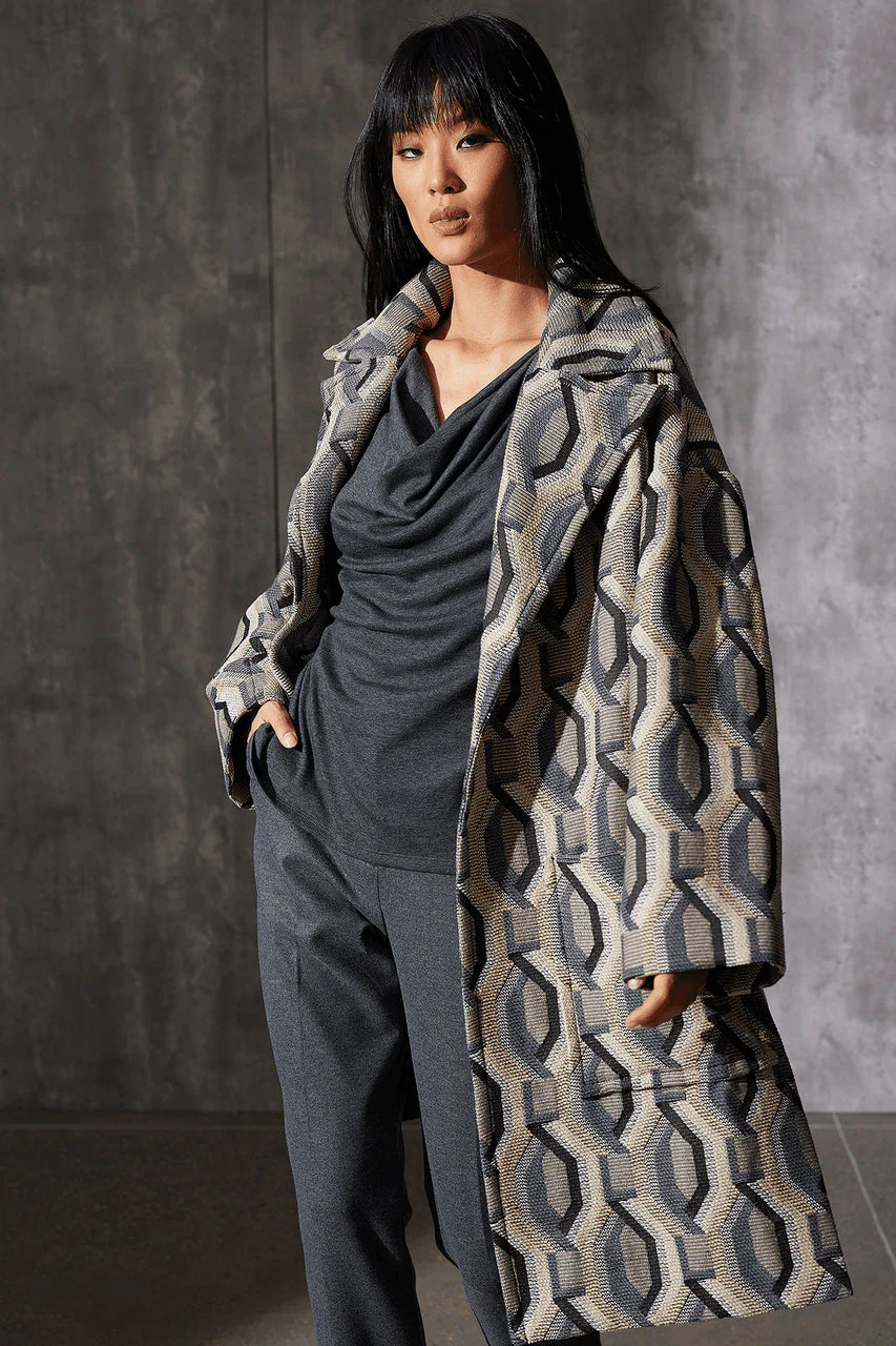 Hexagon Jacquard Belted Coat - Image 6