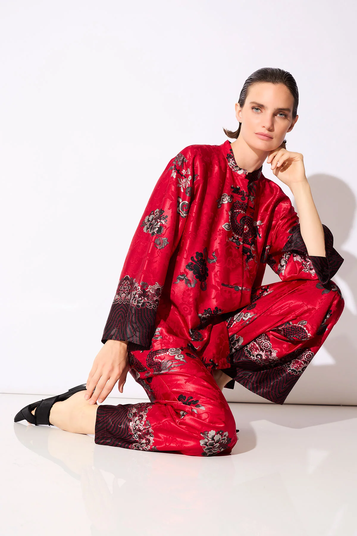 Imperial Dragon Jacquard Mandarin PJ - Image 4