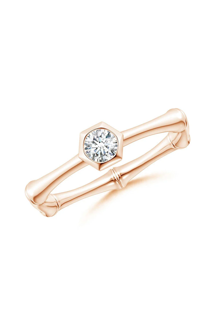 Indochine 14k Hex Frame Diamond Solitaire Bamboo Ring - Image 2