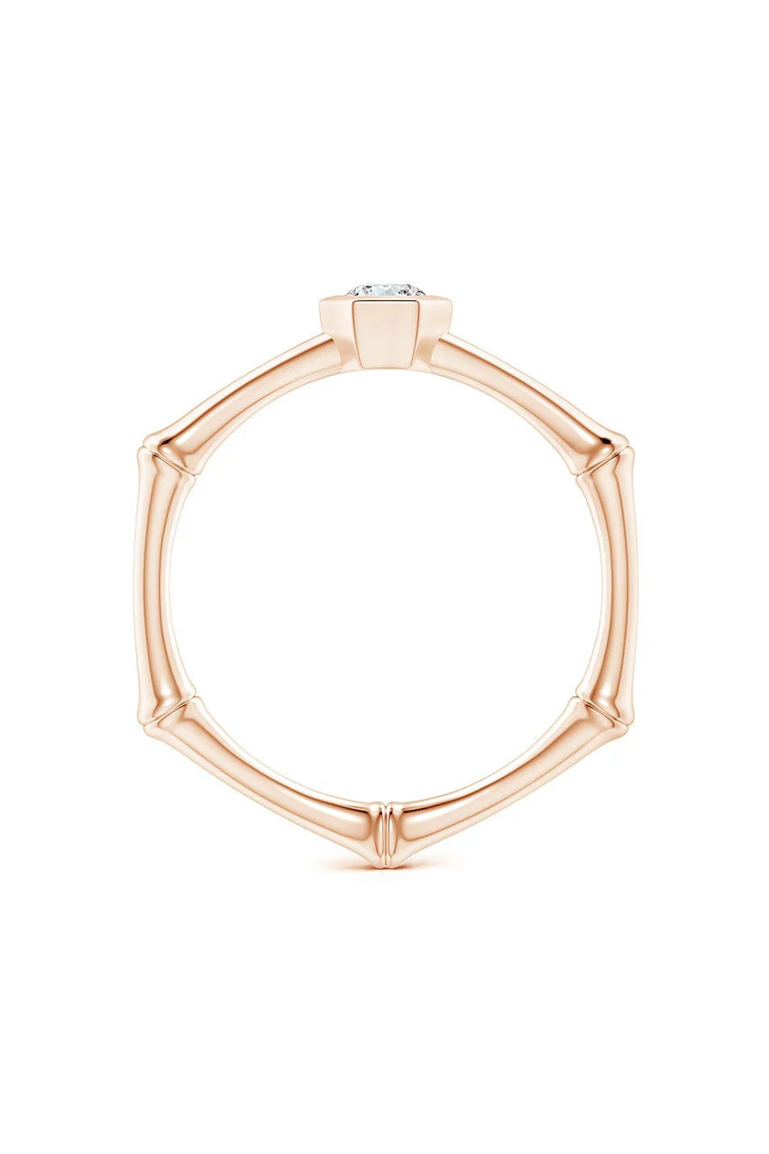 Indochine 14k Hex Frame Diamond Solitaire Bamboo Ring - Image 3