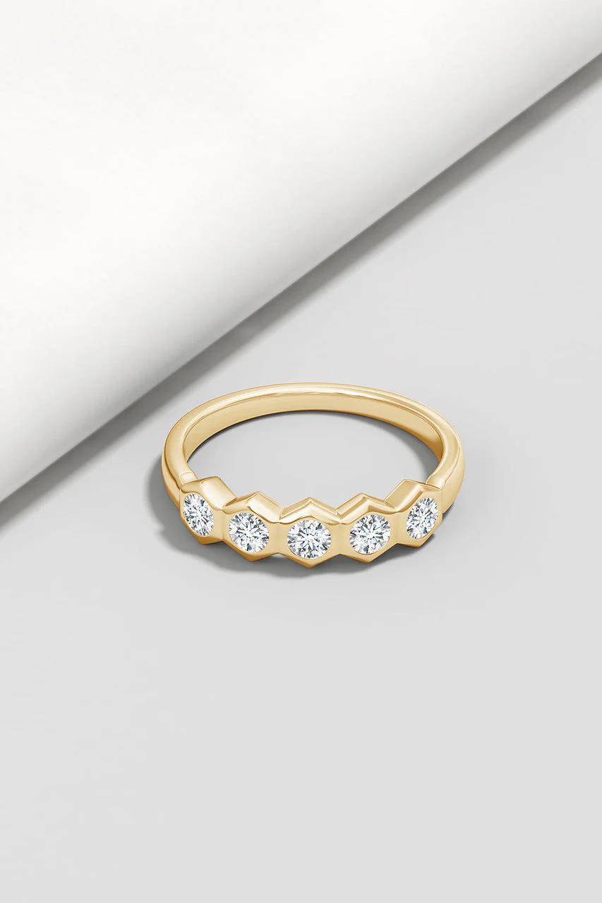 Indochine 14k Hexagon 5-DiamondStacking Ring