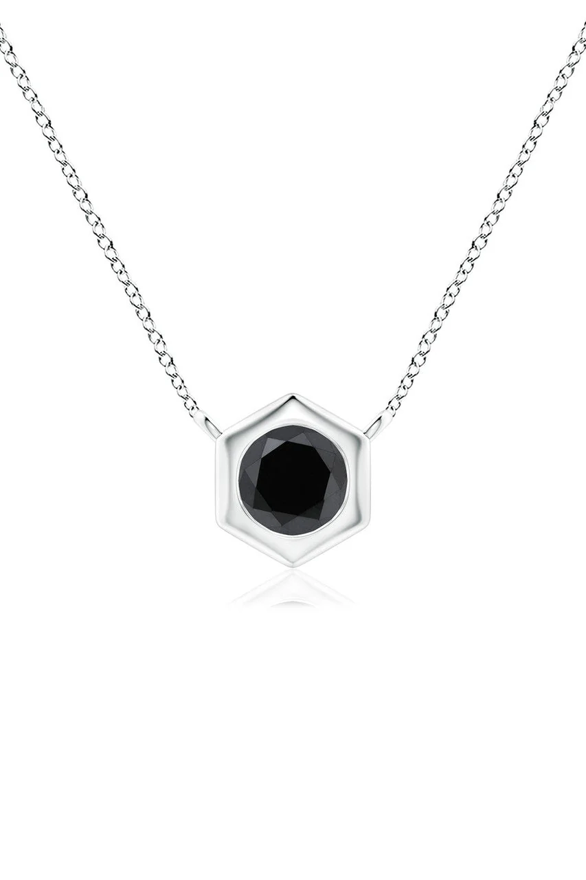 Indochine 14k Hexagon Frame Black Diamond Solitaire Necklace - Image 2