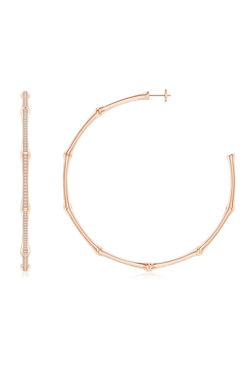 Indochine 14k Pave Diamond 2.75 Inch Bamboo Hoops - Image 2