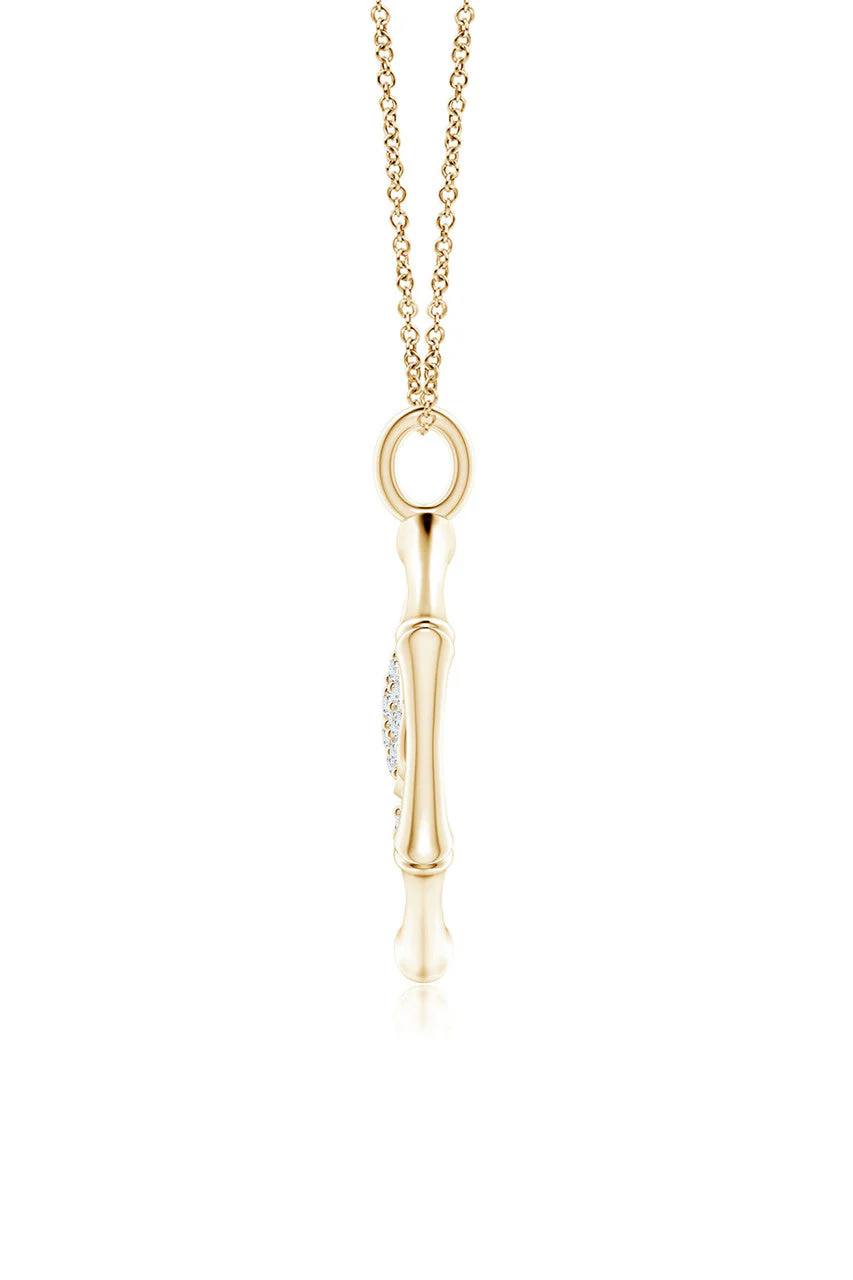 Indochine Spirit 14k Bamboo Frame Lotus Diamond Pendant Necklace - Image 3