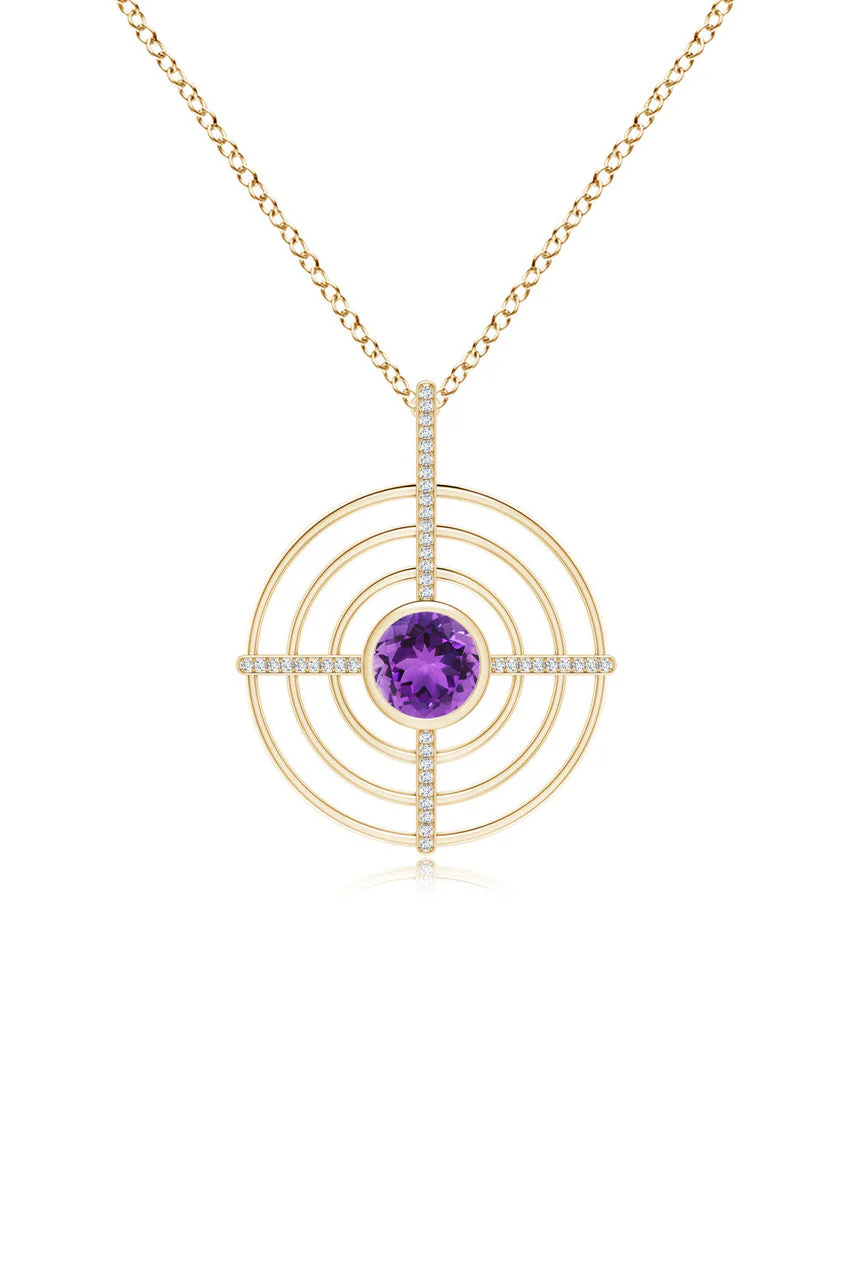 Infinity Concentric Circle 14K Gold and Amethyst Pendant Necklace
