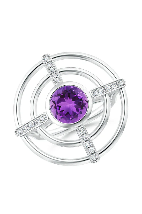Infinity Concentric Circle 14K Gold and Amethyst Ring