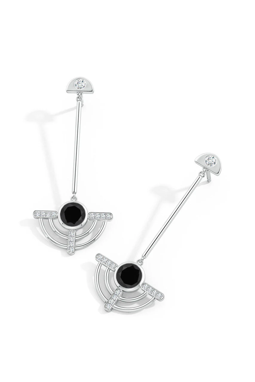 Infinity Half Concentric 14K Gold and Black Onyx Dangle Earrings - Image 2