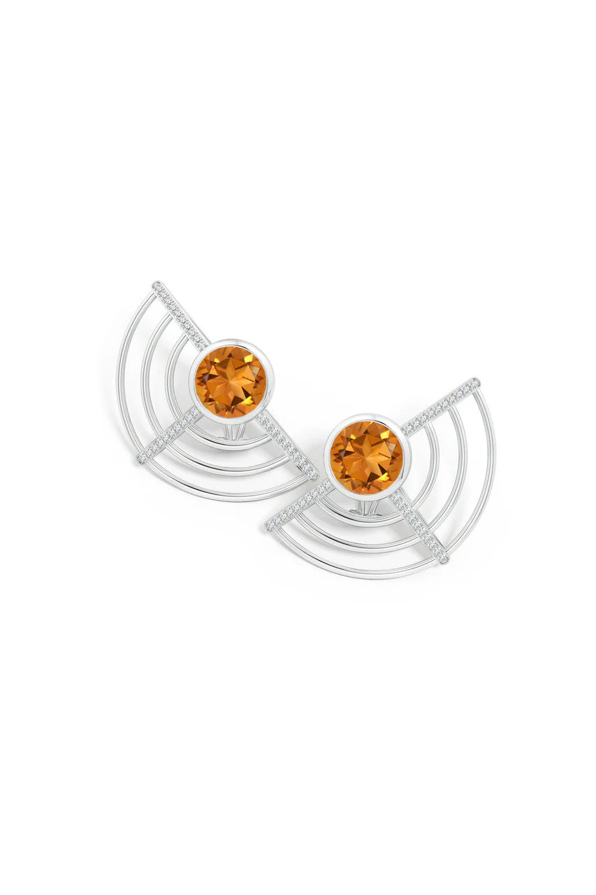 Infinity Half Concentric Circle 14K Gold and Citrine Button Studs - Image 2
