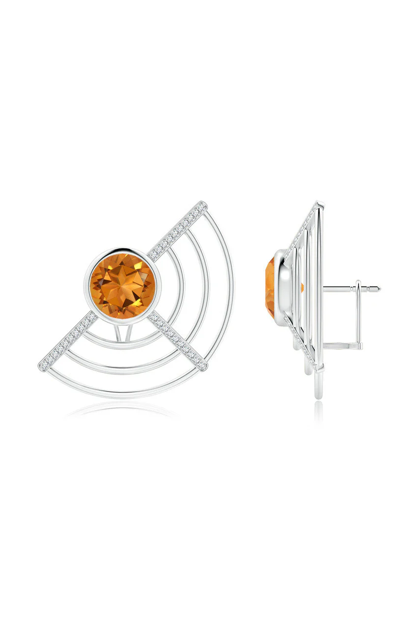 Infinity Half Concentric Circle 14K Gold and Citrine Button Studs - Image 4