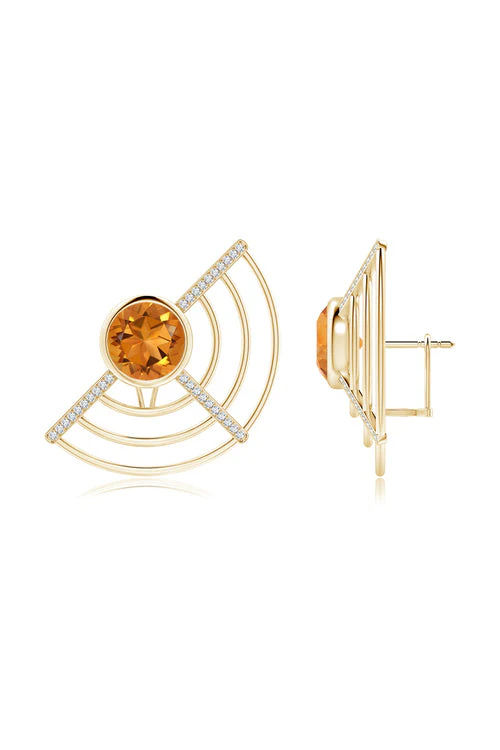 Infinity Half Concentric Circle 14K Gold and Citrine Button Studs