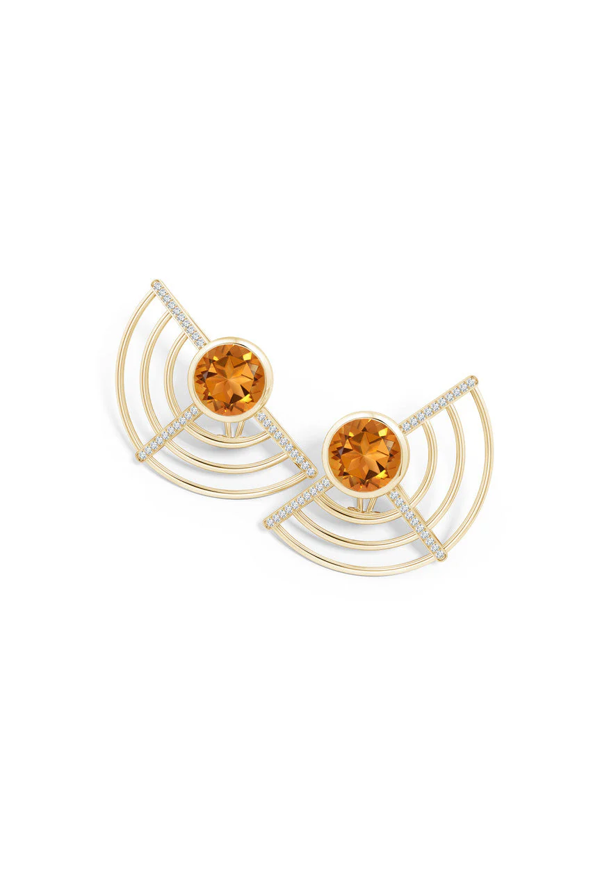Infinity Half Concentric Circle 14K Gold and Citrine Button Studs - Image 2