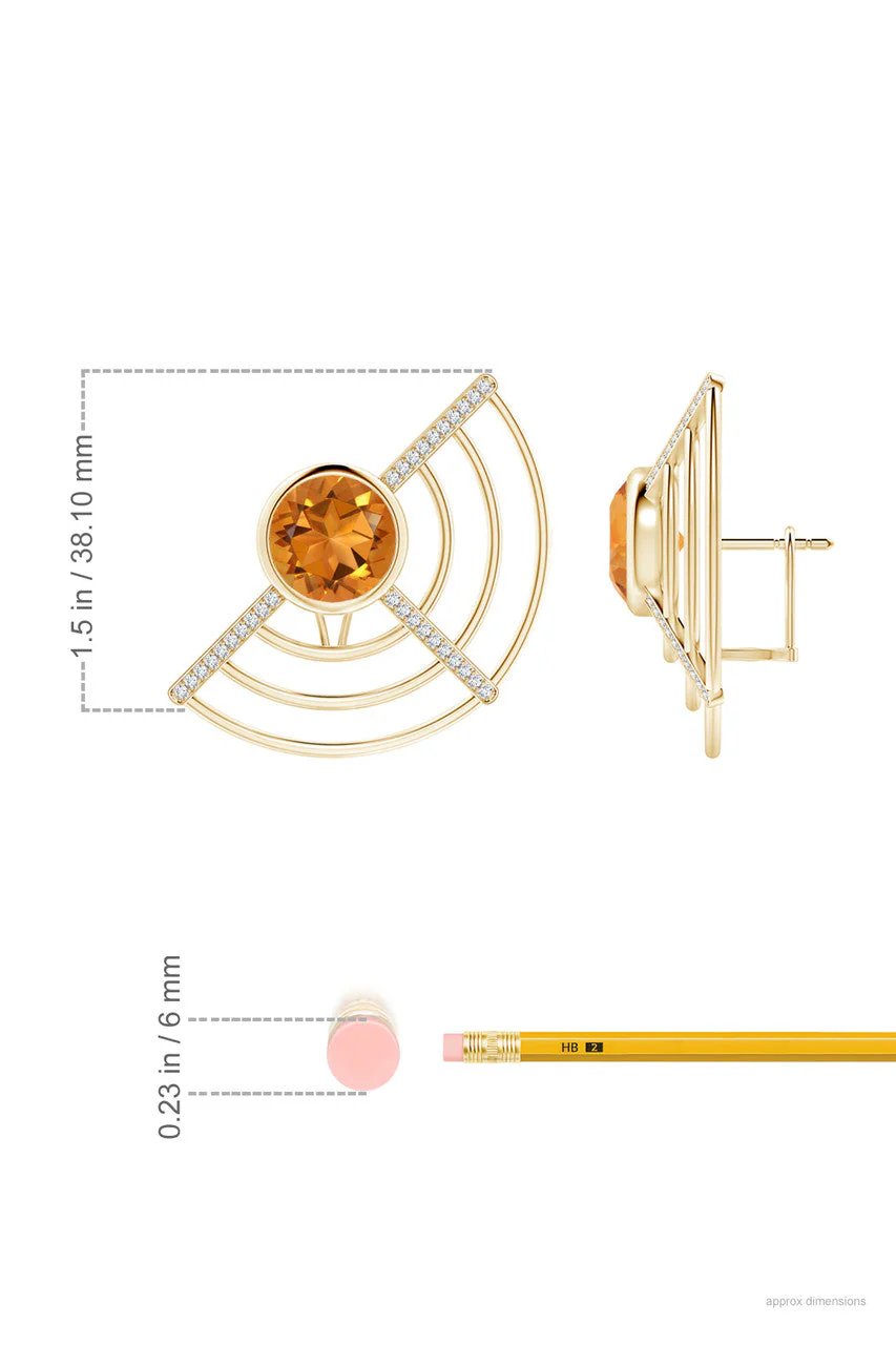 Infinity Half Concentric Circle 14K Gold and Citrine Button Studs - Image 3