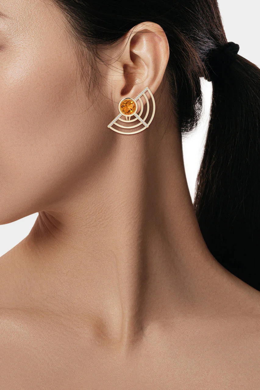 Infinity Half Concentric Circle 14K Gold and Citrine Button Studs - Image 5