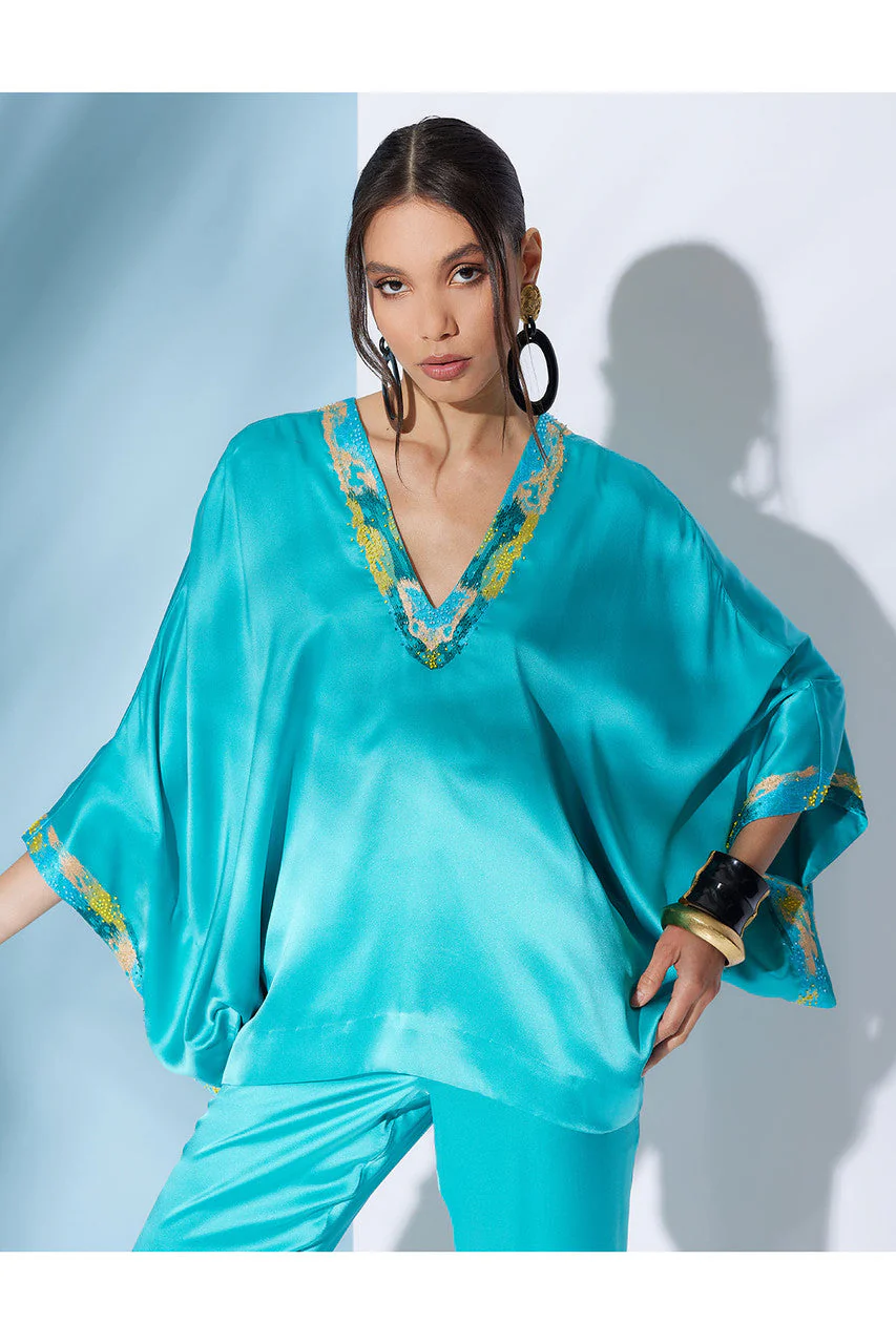 Key Essentials Embroidered Kimono Sleeve Silk Top - Image 3