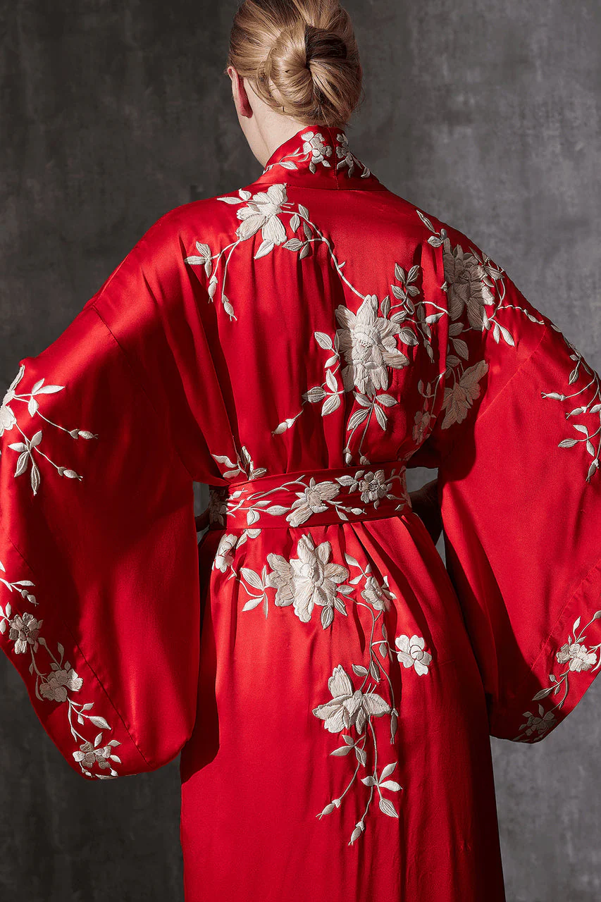Key Essentials Embroidered Kimono Tassel Silk Robe - Image 4