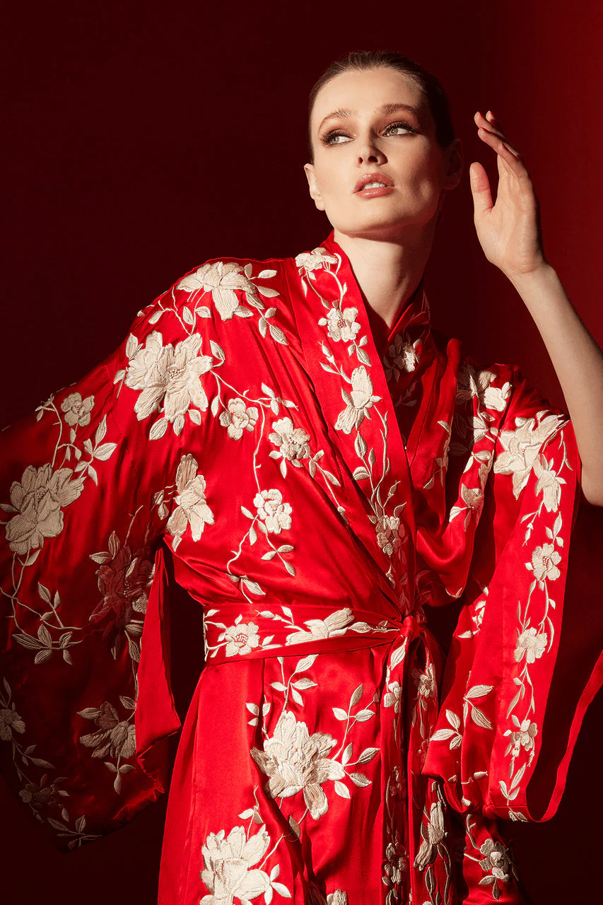 Key Essentials Embroidered Kimono Tassel Silk Robe - Image 5