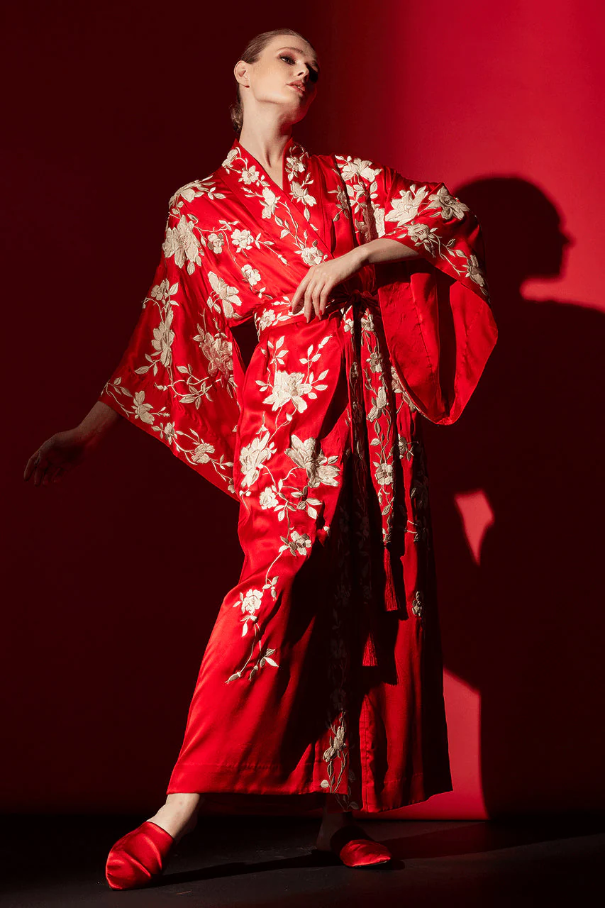 Key Essentials Embroidered Kimono Tassel Silk Robe - Image 6