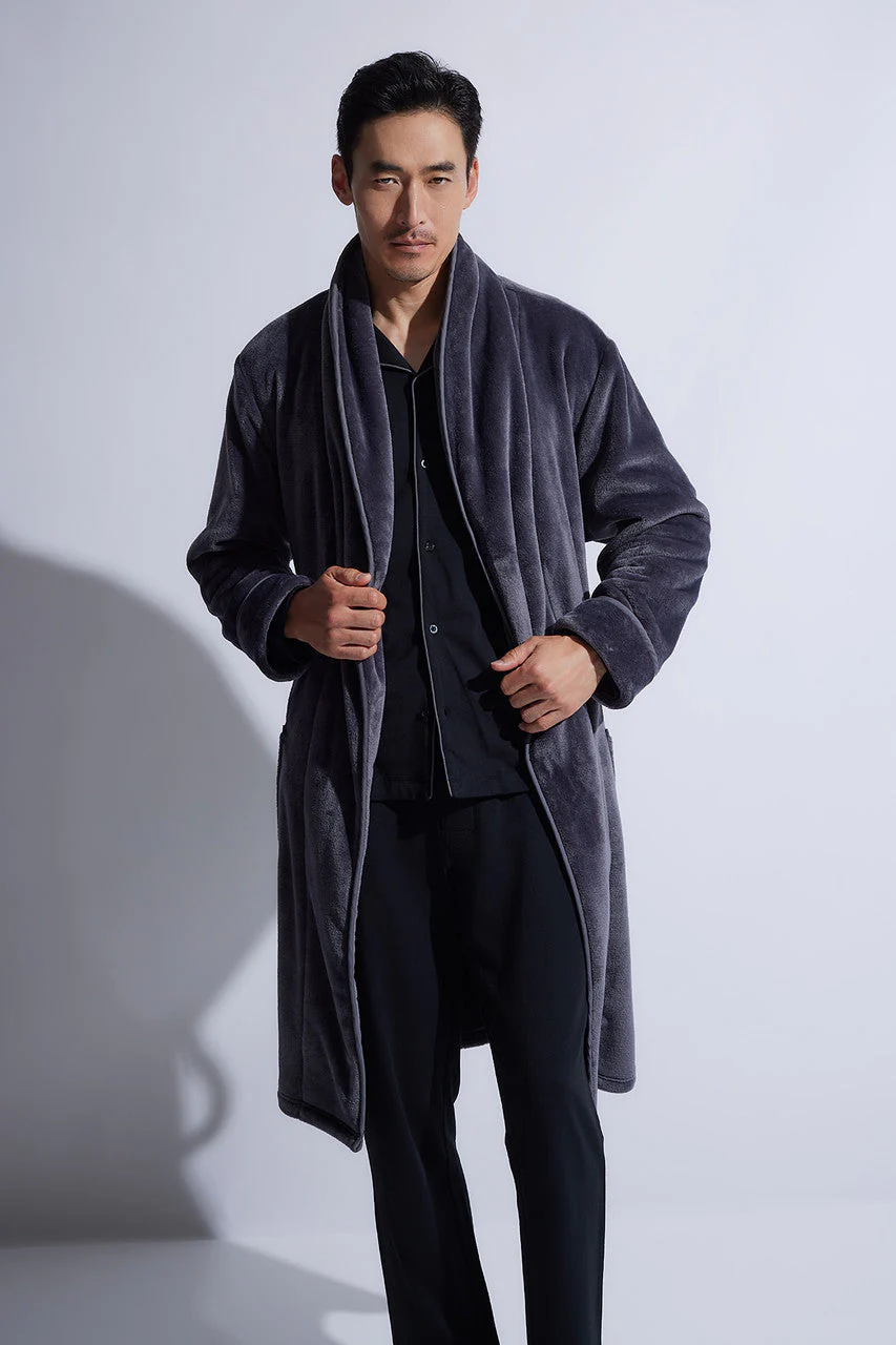 Kinhin Cozy Fleece Piped Collar Robe - Image 2