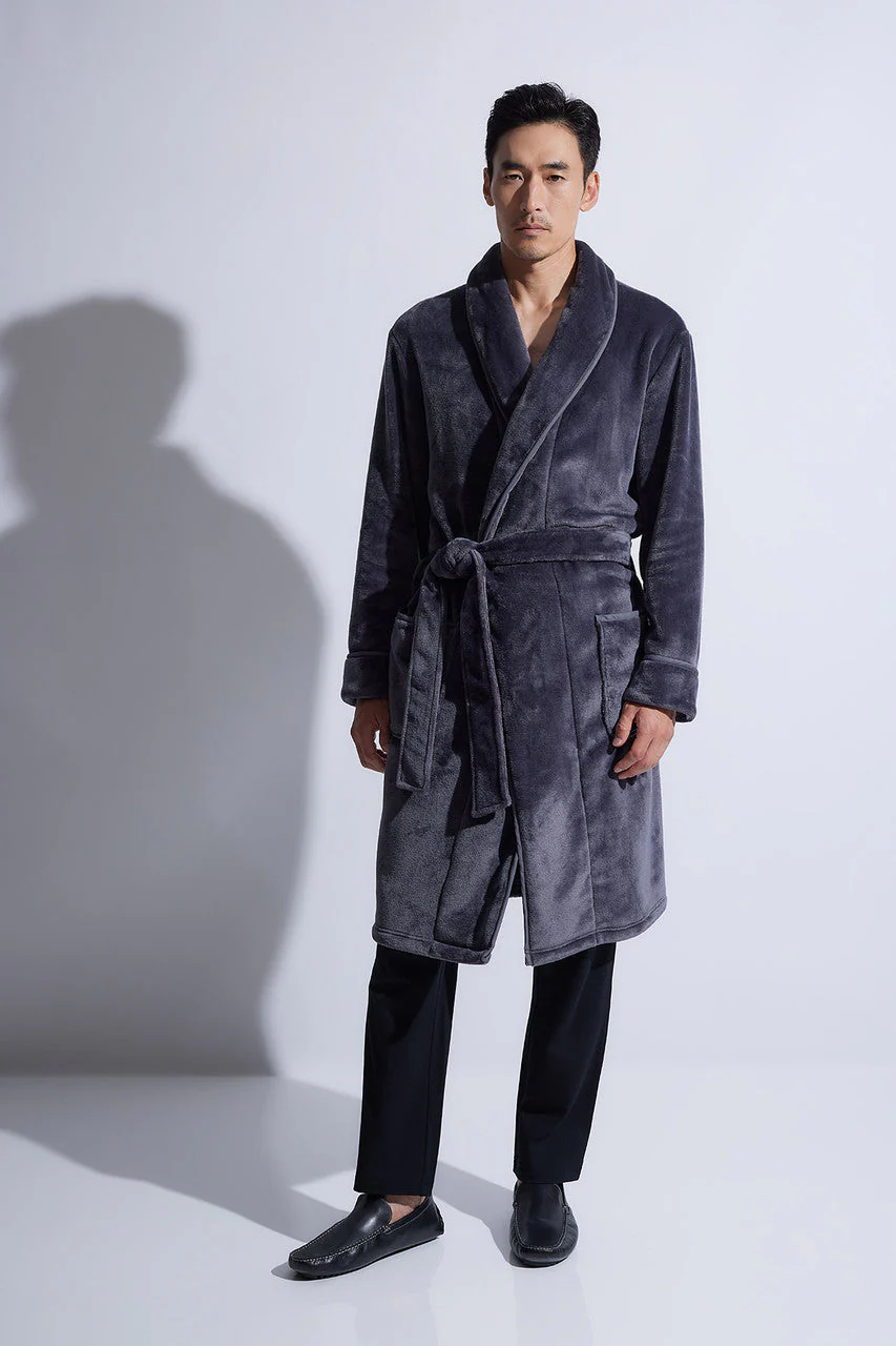 Kinhin Cozy Fleece Piped Collar Robe - Image 3