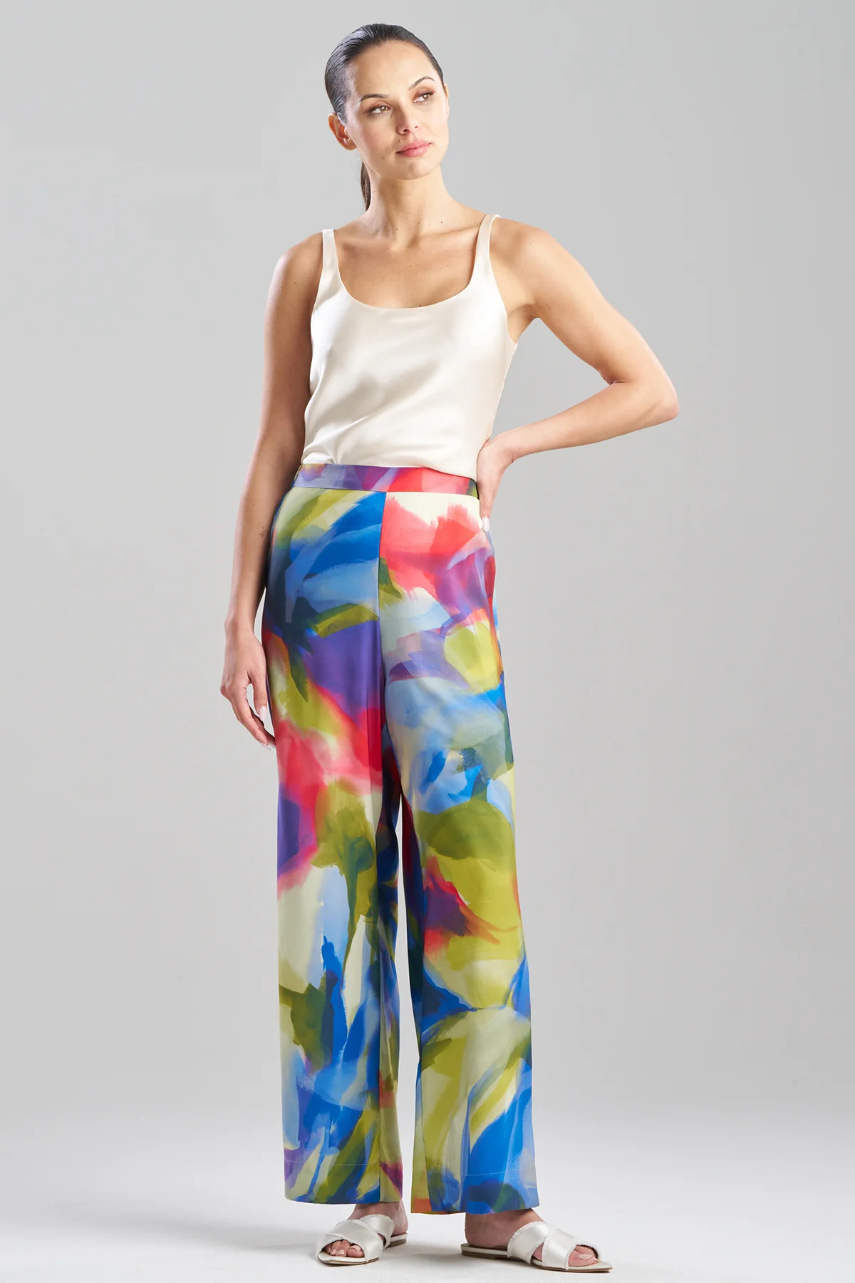 Kumo Printed Stretch Satin Wide Leg Pants