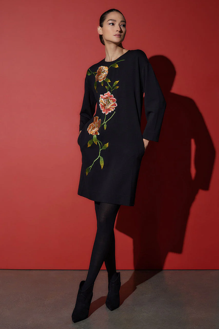 Light Weight Ponte Embroidered Dress - Image 2